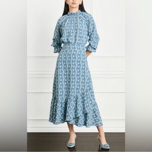 Hill House Blue Patterned wrap skirt and blouse